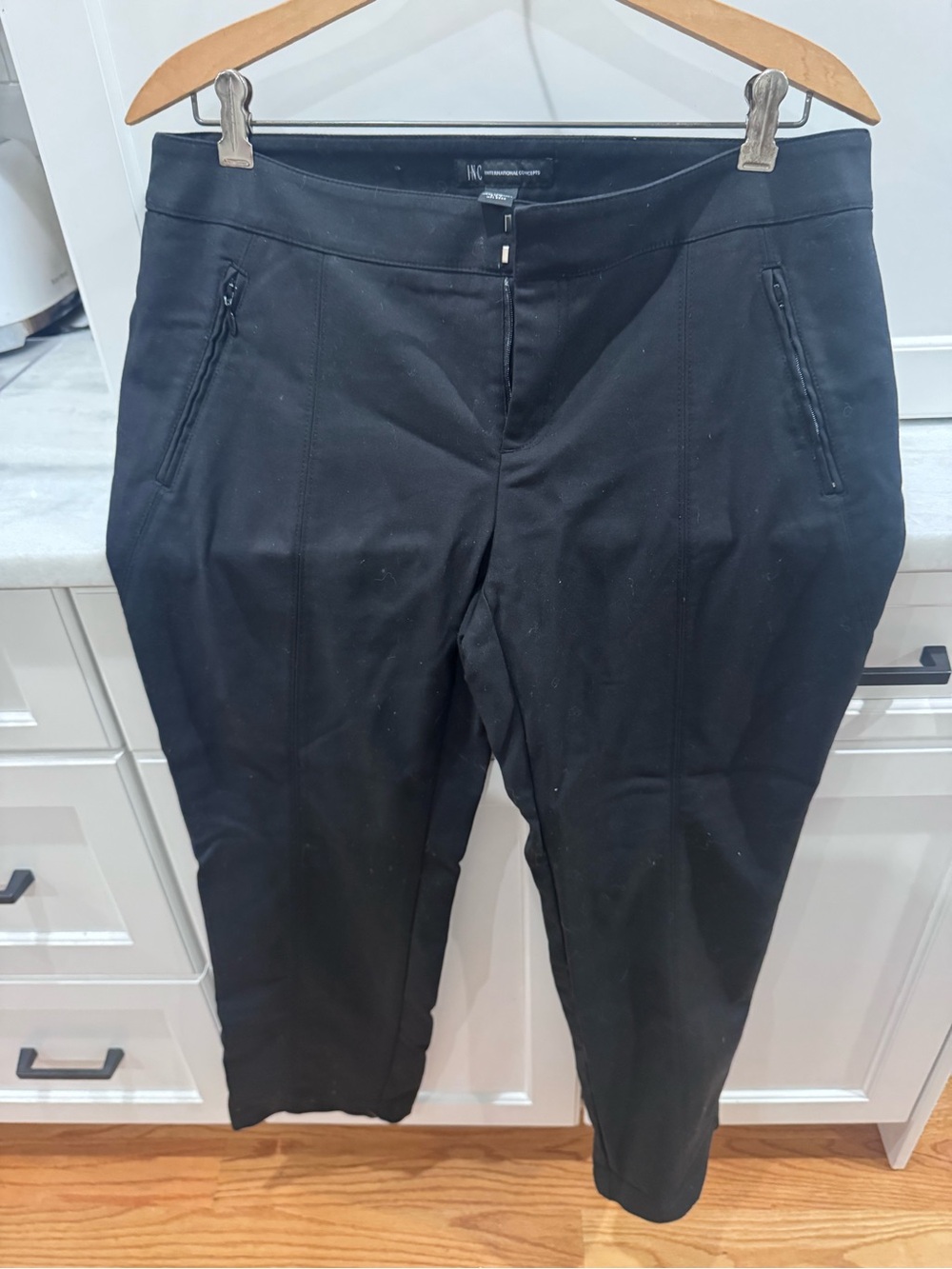 INC International Concepts Black Straight-Leg Stretch Pants with Zip Pockets